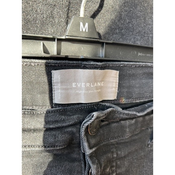 Everlane High Rise Slim Straight Jeans Womens Size 32 Washed Black - Picture 3 of 4